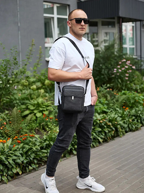 Мужская кожаная сумка черная Кожаный мужской мессенджер черный Tiding Bag Киев - изображение 9