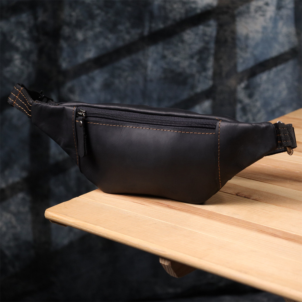 Стильная сумка-бананка для мужчин из натуральной винтажной кожи Shvigel 23120 Черный Киев - изображение 9