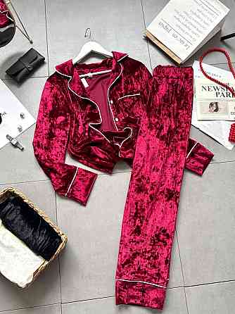 Жіноча домашня повсякденна велюрова піжама Бордо Одеса