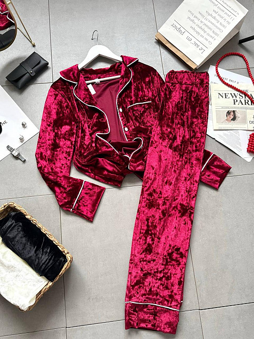 Жіноча домашня повсякденна велюрова піжама Бордо Одеса - фото 1