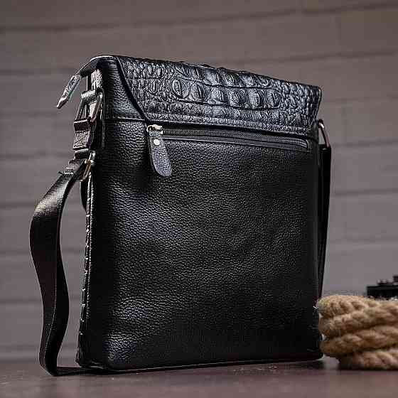 Сумка чоловіча вертикальна з тисненням під рептилію Vintage 14715 Чорна Київ
