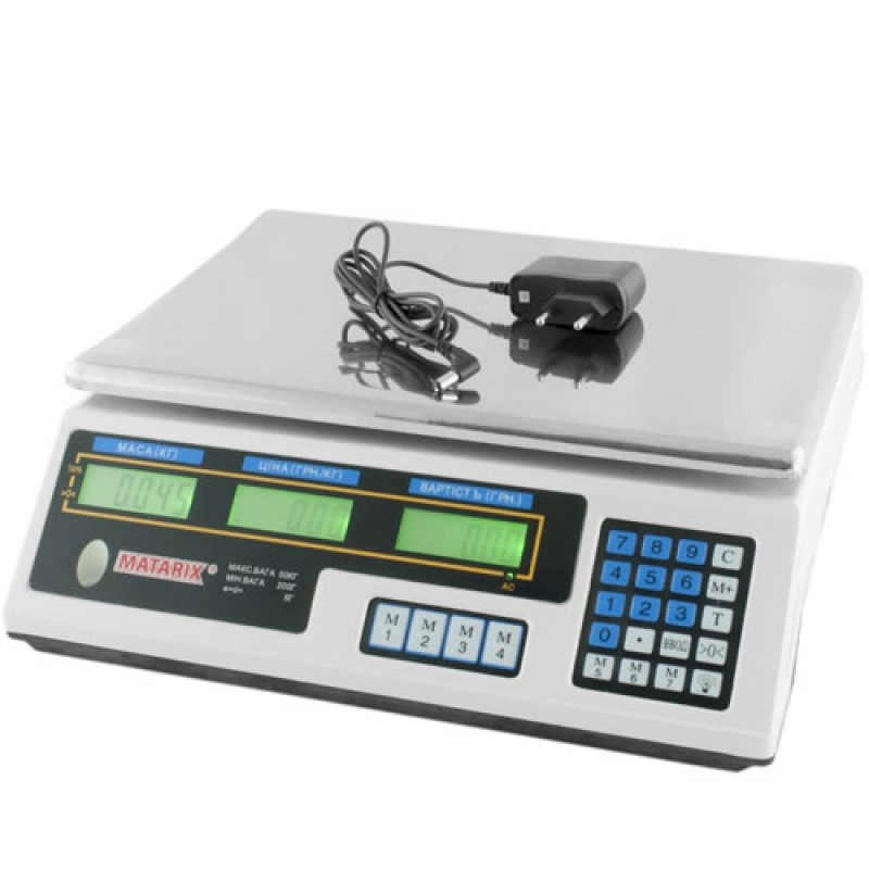 Весы торговые MATARIX MX-410B 50кг работает от сети, фукнция памяти цен, автоматический рассчет мк Одесса - изображение 1