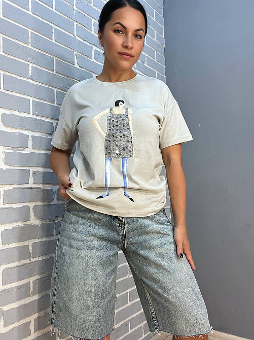 Футболка жіноча Pepper&mint 24-65 малюнок дівчина блискітки світло сіра, світло-сірий, M Київ - фото 8