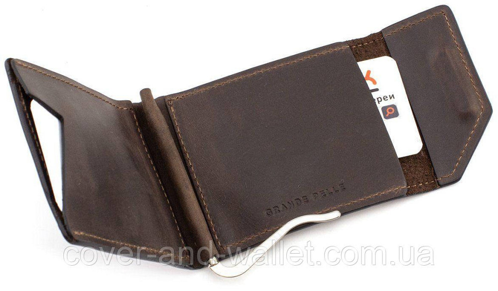 Коричневий затиск для грошей ручної роботи на магніті Grande Pelle Soldi Київ - фото 6