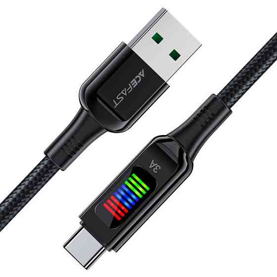 Кабель ACEFAST C7-04 USB to Type-C 3A, 1.2m, nylon, zinc connectors, LED, Black Київ