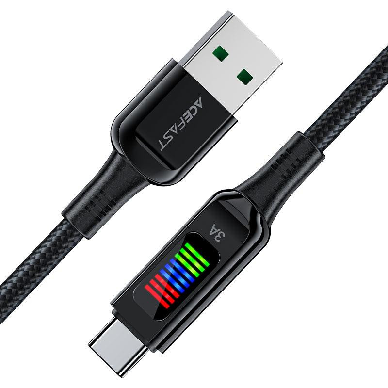 Кабель ACEFAST C7-04 USB to Type-C 3A, 1.2m, nylon, zinc connectors, LED, Black Киев - изображение 3