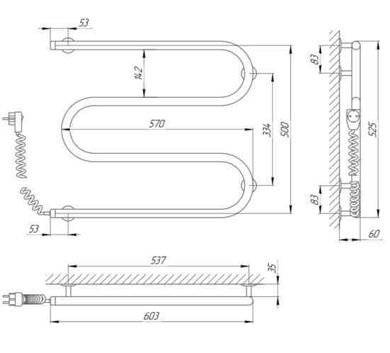 Електрична сушарка для рушників Laris Змійовик 25 РС3 600Х500 Е ліва підкл. Київ