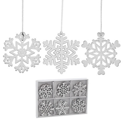 Елочная игрушка Chomik Сніжинки, 18 шт, 4,5 см, дерево білі (5900779878983) Винница - изображение 2