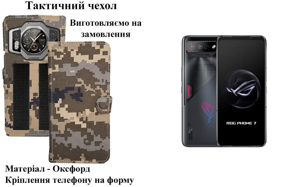 Тактичний чохол для Asus ROG Phone 7, кріпиться до спорядження на липучці Київ - фото 1