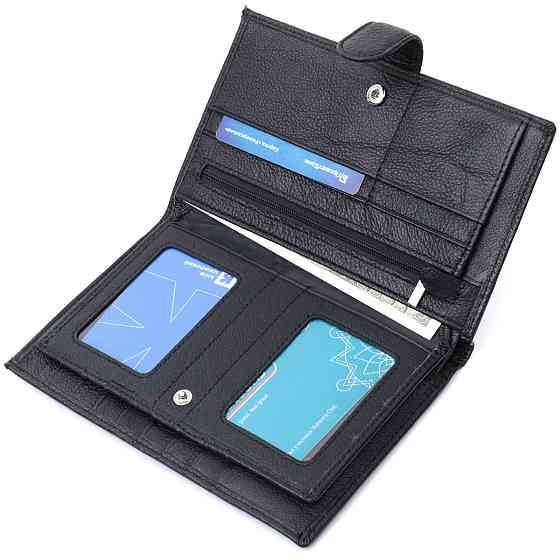 Універсальний чоловічий гаманець для грошей та документів з натуральної шкіри ST Leather 22735 Чорний Київ