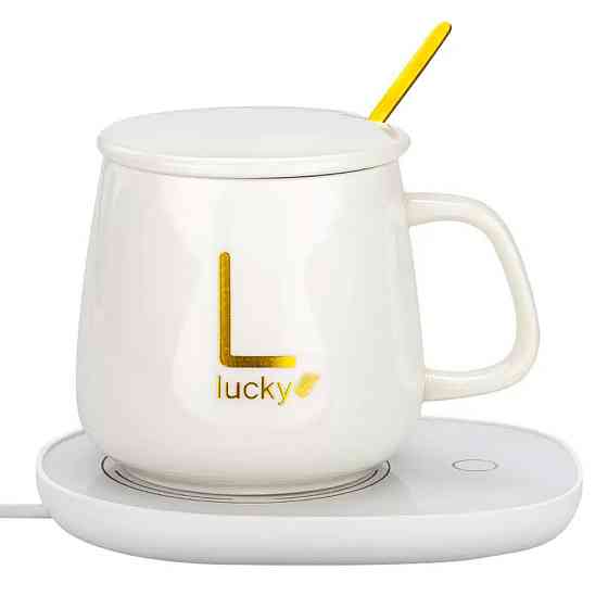 Чашка 400мл на підставці з підігрівом до +55 °С, Біла / Чашка керамічна з ложкою / Кружка з підігрівом Київ