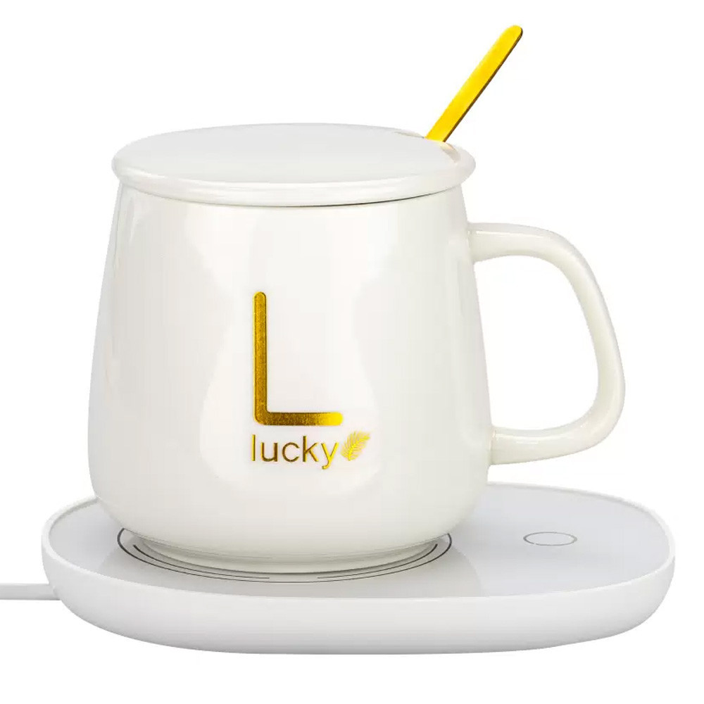 Чашка 400мл на підставці з підігрівом до +55 °С, Біла / Чашка керамічна з ложкою / Кружка з підігрівом Київ - фото 1