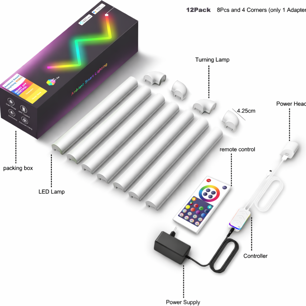 Розумні LED настінні світильники LPMYLMC RGB-IC Glide: 7 сегментів, Синхронізація з музикою, Керування App/Voice (Б/в) Київ - фото 7