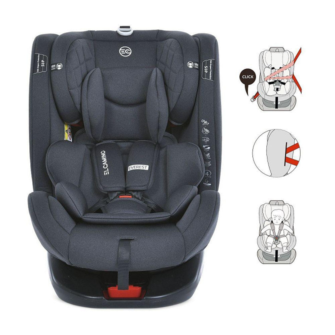 Автокрісло дитяче El Camino EVEREST Dark Gray 0-36кг 5-точкові ремені безпеки ISOFIX 360º Темно-сіре (ME 1114) Чернігів - фото 2