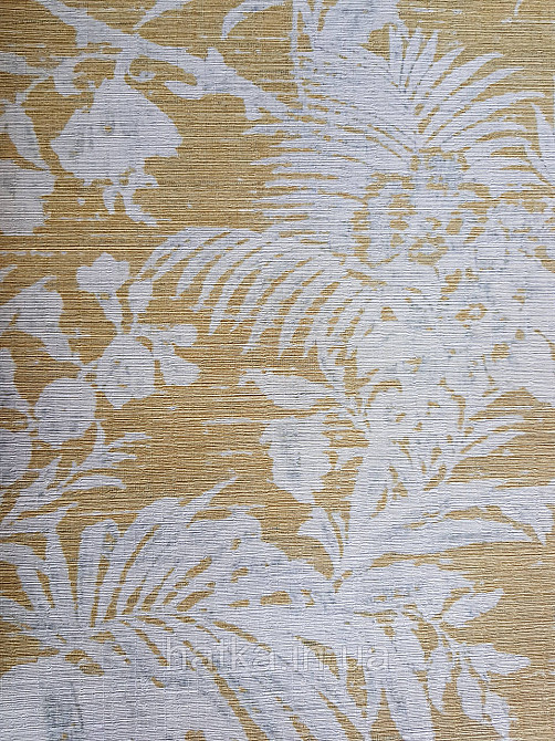 Шпалери флізелінові еко Casadeco Five o'clock 0.53х10 яскраво жовті квіти, пальми, листя під тканина гобелен Київ - фото 2