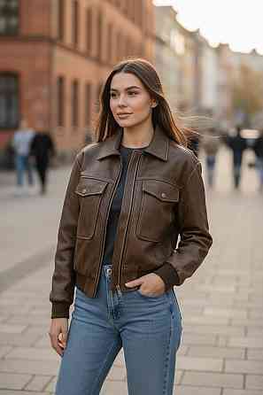 Жіноча куртка бомбер з еко-шкіри Коричневий XS Харків