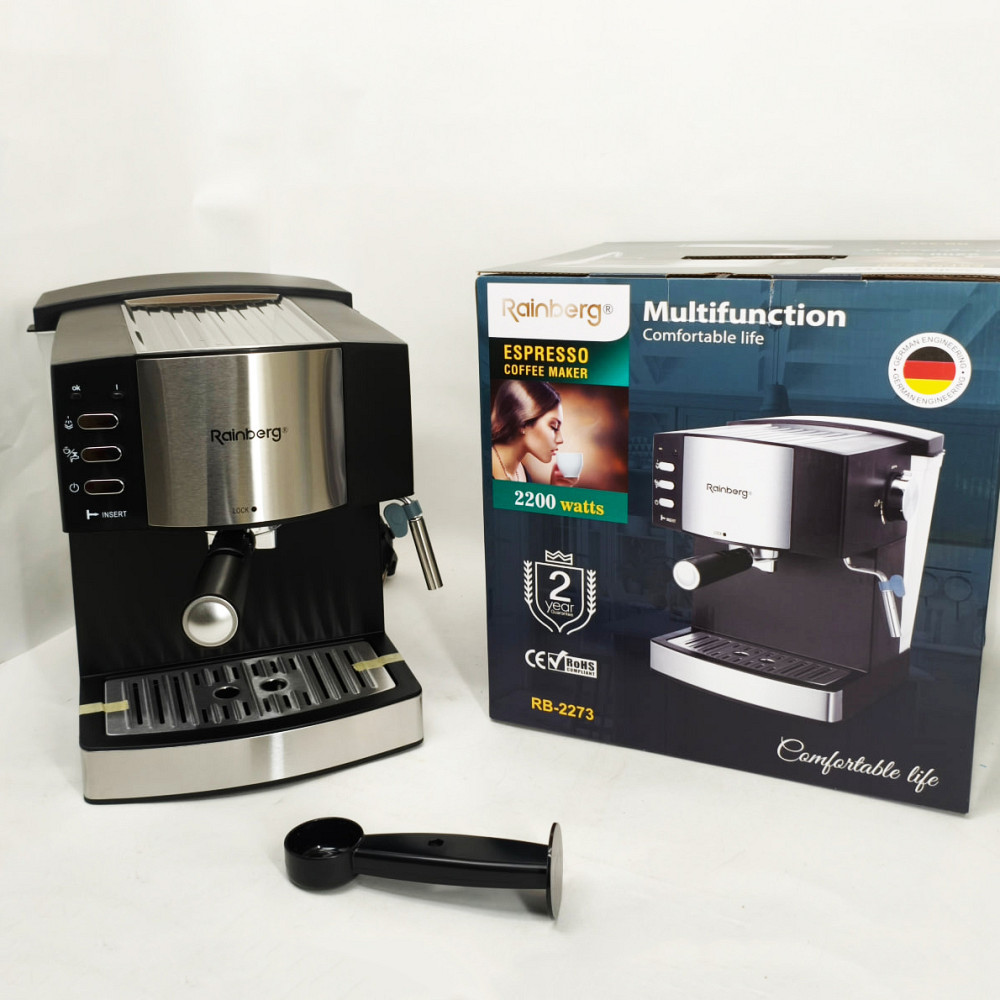 Кавомашина рожкова еспресо Rainberg RB-2273 2200Вт з капучинатором 1.6л, напівавтоматична кавоварка GP-76 Львів - фото 5