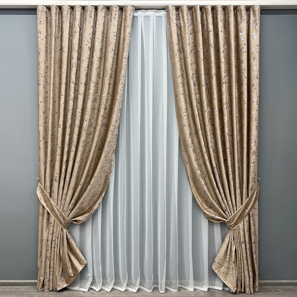 Комплект готовых штор VR-Textil Бархат Mirage № 2030ш Карамельный 150х275 см 2 шт (33-1071) Киев - изображение 2