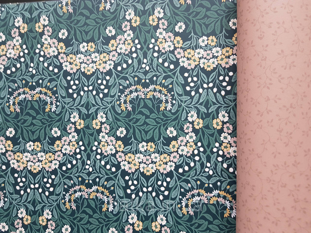 Шпалери флізелінові еко Rasch Sophia 0.53х10 рослинний принт квіти листя маленькі польові на зеленому Київ - фото 2