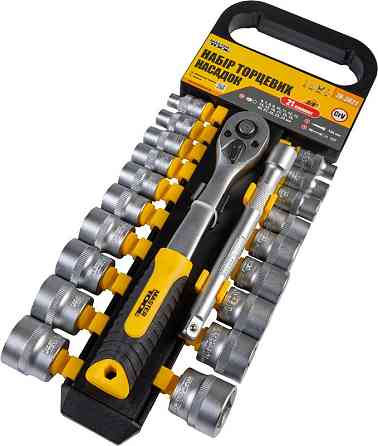 Набір насадок торцевих MASTERTOOL CRV 3/8" 6-24 мм подовжувач 150 мм тріскачка 72Т 21 шт 78-3821 Рівне