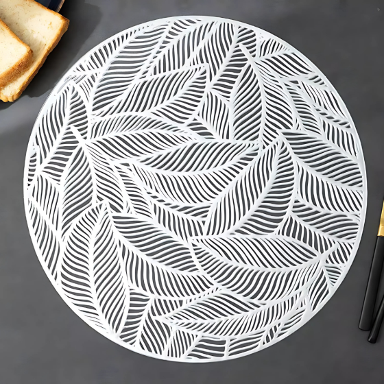 Сервировочная салфетка под горячее круглая 38х38 см, коврик сервировочный серебристый набор 2 шт Каменец-Подольский