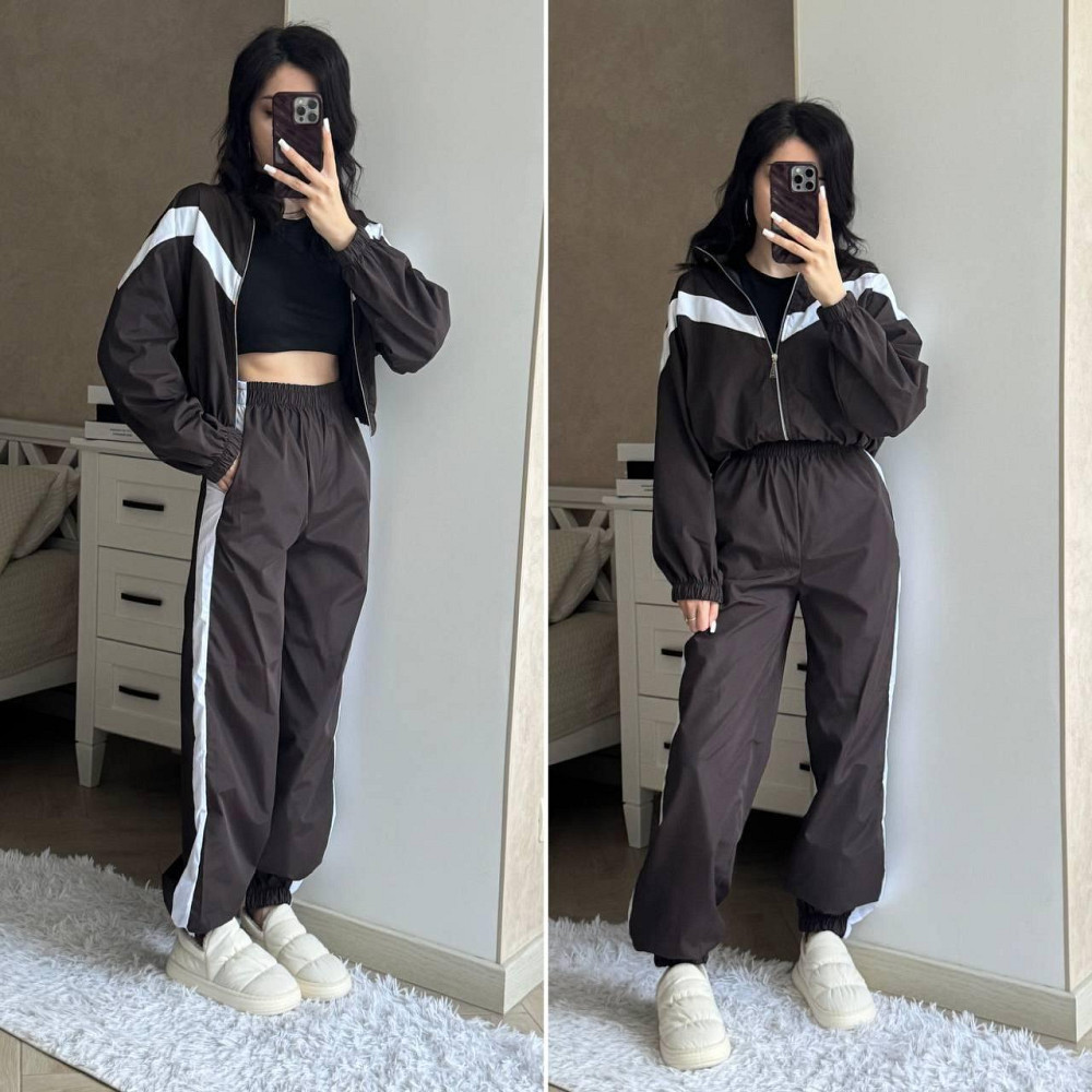 Женский плащевой костюм двойка: кофта и штаны в спортивном стиле плащевка эмми 42/44, Мокко Одесса - изображение 1