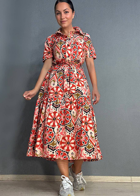 Платье женское Mix Ray 4338 длинное с воланом и орнаментом красное, красный, M Киев - изображение 8