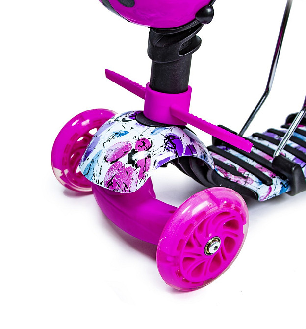 Дитячий самокат з сидінням та батьківською ручкою Scooter 5 в 1 з малюнком Маки Одеса - фото 3