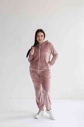 Женский велюровий костюм на змейке с капюшоном Розовый XXL Харьков