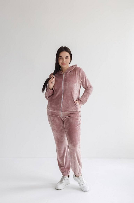 Женский велюровий костюм на змейке с капюшоном Розовый XXL Харьков - изображение 1