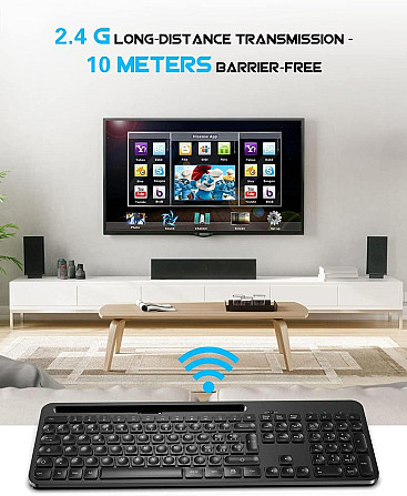 Беспроводной комплект клавиатура и мышь, 2.4G USB, 110 клавиш, слот для смартфона, черный, для ноутб Киев - изображение 5
