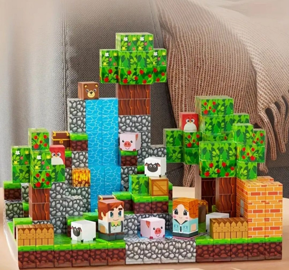 Магнітний конструктор 117 елементів — блоки Minecraft | Кубики на магнітах Майнкрафт для дітей Київ - фото 1