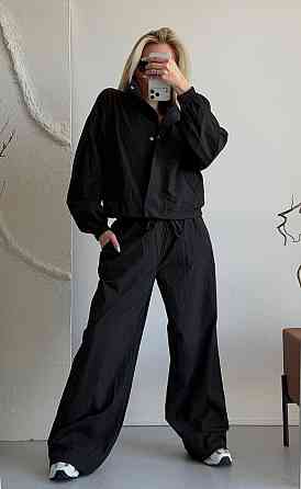 Женский стильный повседневный костюм из плащевки Черный Одесса