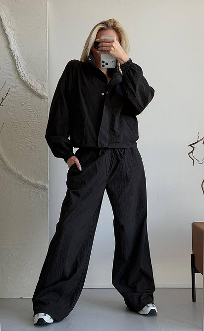 Женский стильный повседневный костюм из плащевки Черный Одесса - изображение 1