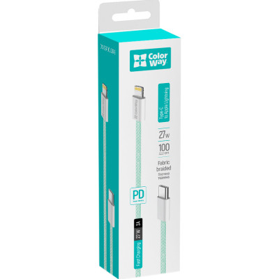 Дата кабель USB-C to Lightning 1.0m 27W green ColorWay (CW-CBPDCL061-G) Вінниця - фото 2