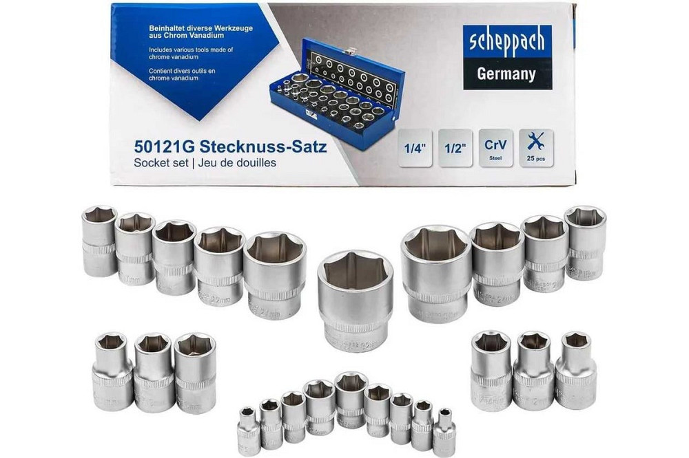 Набір головок комбінований 1/4'', 1/2", 25 пр. (6 гр.) SCHEPPACH SCH-50121G Одеса - фото 4