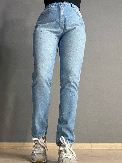 Джинси жіночі Its Basic 3077 MOM з розсипом камінців блакитні, блакитний, 36, 36, 68 см, 100 см Київ - фото 1