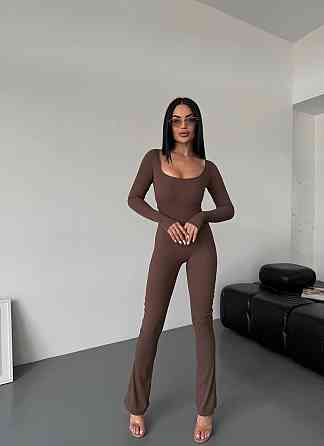 Жіночий стильний повсякденний комбінезон, щільний рубчик трикотаж. Шоколад, 42/44 Одеса