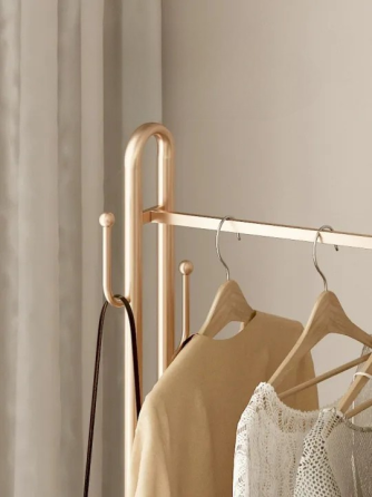 Вішалка для одягу підлогова з полицею для взуття висота 184 см пересувна, металева, колір золотистий Кам'янець-Подільський