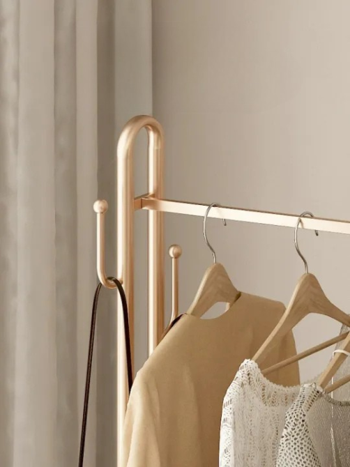 Вешалка для одежды напольная с полкой для обуви высота 184 см передвижная, металлическая,цвет золотистый Каменец-Подольский - изображение 5