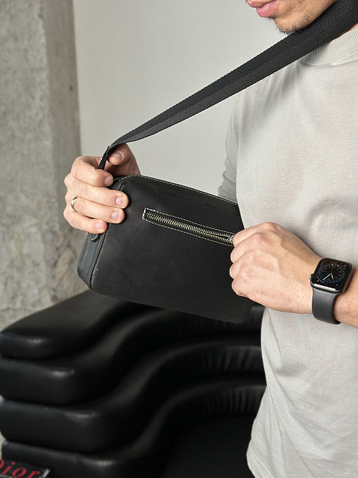 Сумка мужская через плечо, барсетка, кожаная вместительная, чернаяMasterSem Киев - изображение 6