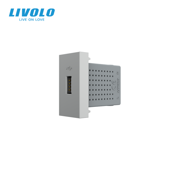 USB розетка LIVOLO 5V 2.1A, сіра, 10Вт, з блоком живлення, модуль 0.5 поста (VL-FCUA-1IP) Коломыя