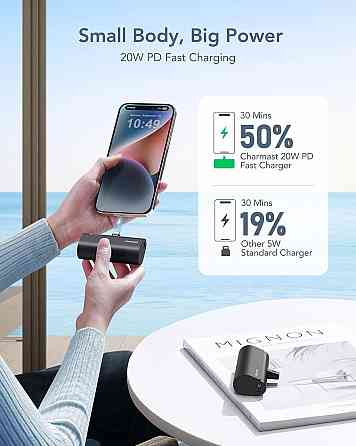 Портативный Power Bank Charmast 5000 мА·ч для iPhone, Lightning, быстрая зарядка PD 20 Вт, черный Киев