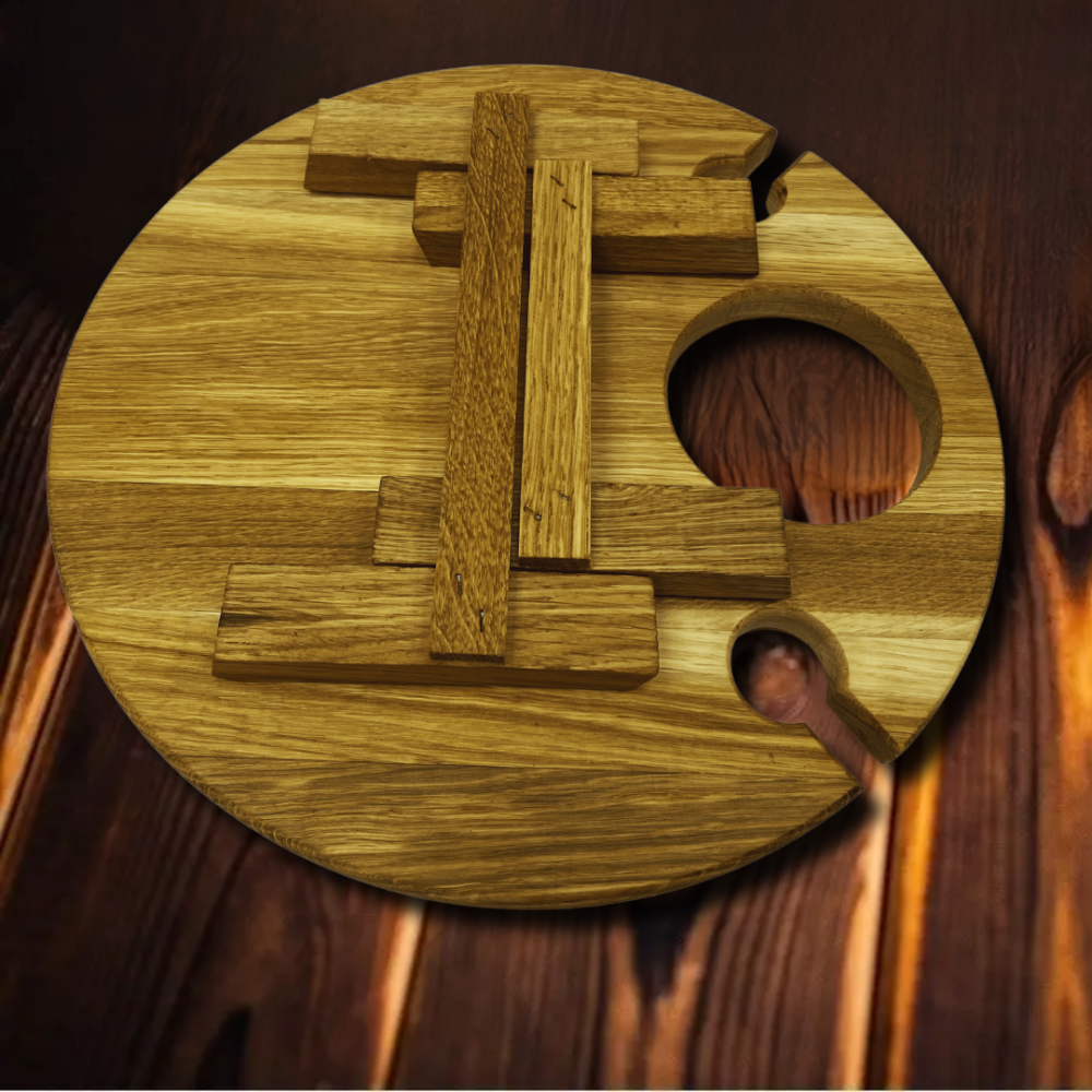 Винный столик из дуба, поднос складной для сервировки и завтрака в кровати, круглый с ножками диаметр 35см Каменец-Подольский - изображение 4