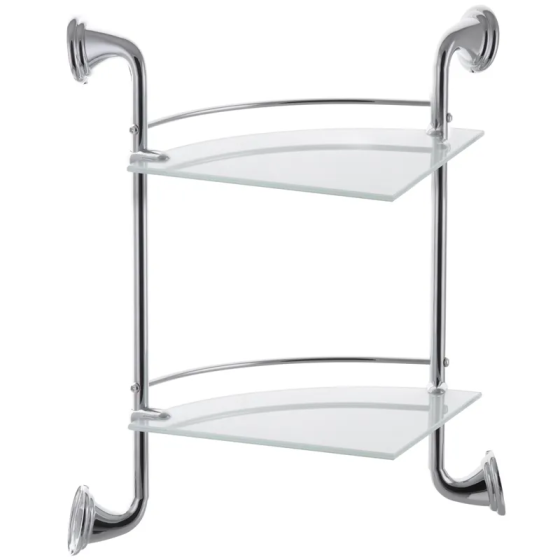 Стеклянная двухъярусная угловая полка для ванной Zerix LR1507-2 (LL1408) Харьков