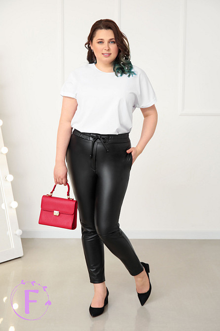 Теплі штани з екошкіри на хутрі "Richy" оптом | Батал 50, Чорний Київ - фото 1