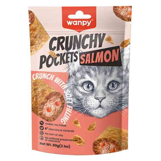 Wanpy Crunchy Pockets Salmon & Roe ВАНПИ ХРУСТЯЩИЕ ПОДУШЕЧКИ С ЛОСОСЕМ И ИКРОЙ лакомство для котов Киев