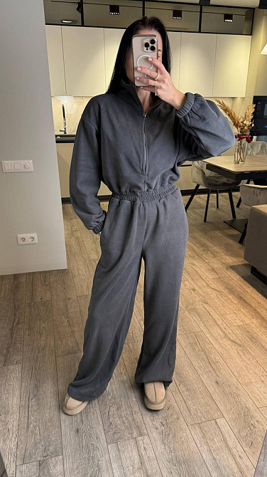 Жіночий повсякденний теплий комбінезон із флісу Графіт Одеса - фото 7
