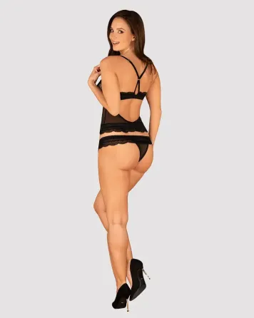 Напівпрозорий набір з прикрасами Obsessive Ivannes top & thong S/M, чорний, топ та танга Львов