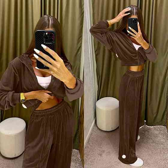 Жіночий стильний повсякденний костюм, двойка якісний турецький велюр Шоколад, 46/48 Одеса